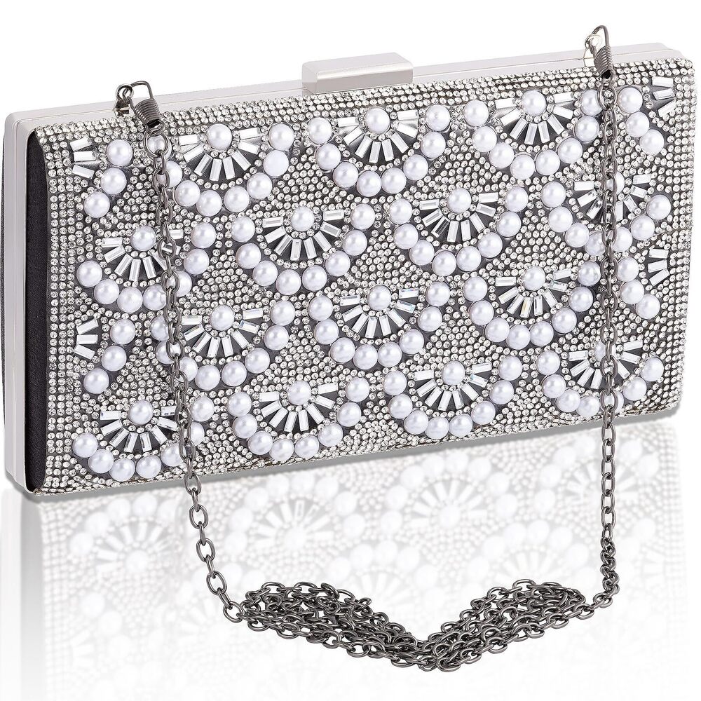 6982 Evening Clutch Purses Bag - Black Crossbody Handbags Glitter